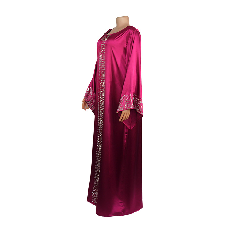 African Design Dashiki Dress Silk Beading Abaya Bandage Maxi Bazin Vintage Long Sleeve Dresses