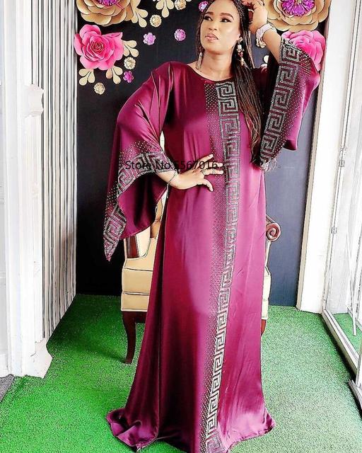 African Design Dashiki Dress Silk Beading Abaya Bandage Maxi Bazin Vintage Long Sleeve Dresses