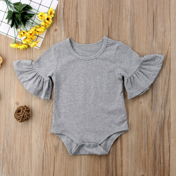 0-24M Newborn Baby Girl Flare Sleeve Solid Black White Grey Casual Romper Jumpsuit Baby Clothing