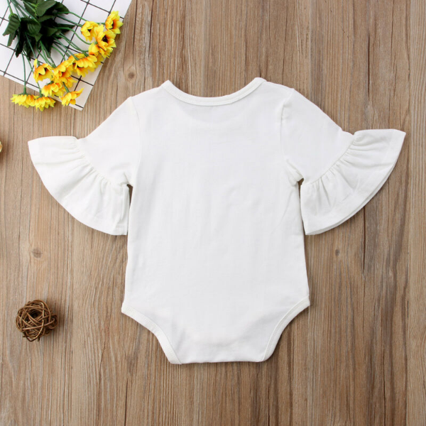 0-24M Newborn Baby Girl Flare Sleeve Solid Black White Grey Casual Romper Jumpsuit Baby Clothing
