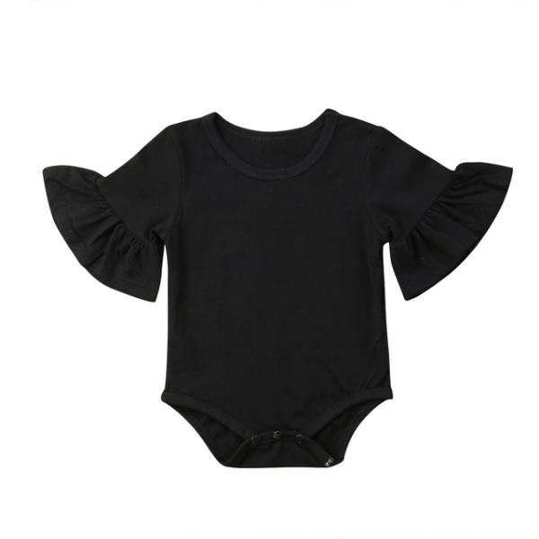0-24M Newborn Baby Girl Flare Sleeve Solid Black White Grey Casual Romper Jumpsuit Baby Clothing