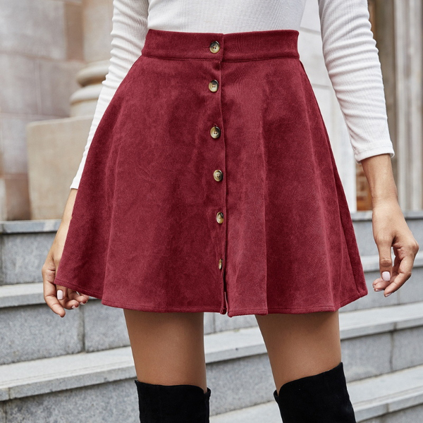 FESTY KARY Spring Autumn Corduroy Women Skirts 2021 Vintage High Waist Ladies Skirts