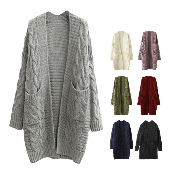 Cardigan Sweaters Women Autumn Winter Pockets Cardigan Long Sleeve Twist Sweaters & Cardigans