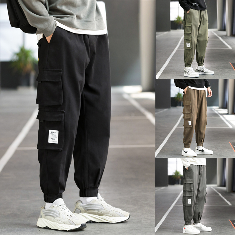 Side Pockets Men's Harem Joggers Cargo Pants Streetwear 2021 Hip Hop Oversized  Trousers
