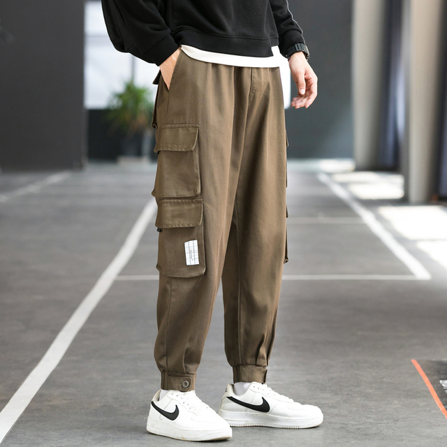 Side Pockets Men's Harem Joggers Cargo Pants Streetwear 2021 Hip Hop Oversized  Trousers