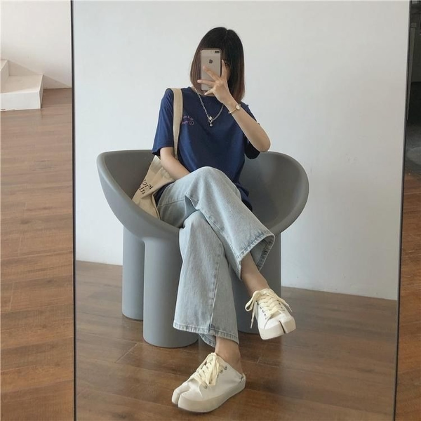 Women Jeans Vintage Female Wide Leg Trousers Lace Pleated Women Clothes Casual Loose Denim Trousers & Leggings
