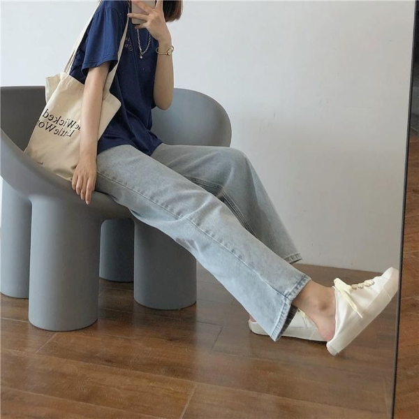 Women Jeans Vintage Female Wide Leg Trousers Lace Pleated Women Clothes Casual Loose Denim Trousers & Leggings