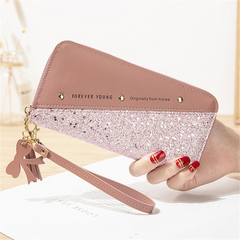 Luxury Long Wallet For Women Patchwork Sequin Clutch Glitter Pu Leather Ladies Phone Wallets New Wallet Long Women's Zipper Wallet Female Student Korean Version Contrast Tassels Ve one size Pink