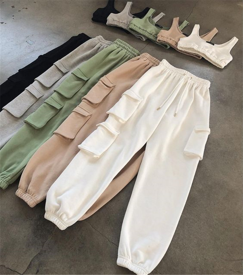 Spring Autumn Vintage Patchwork Joggers Sweatpants Harajuku Woman Trousers Elastics Trousers & Leggings
