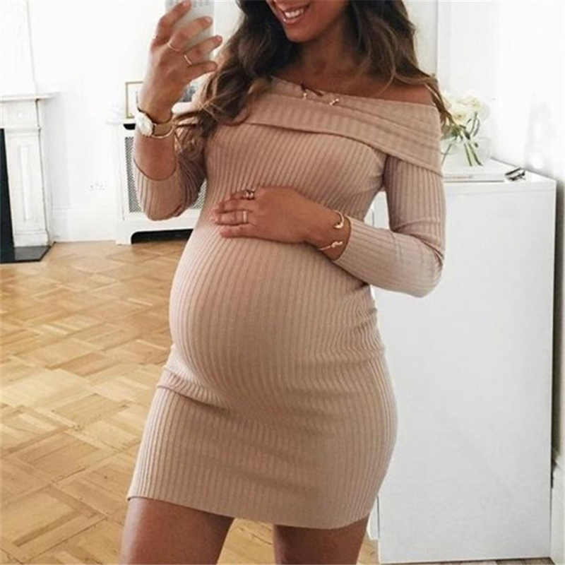 Spring New Style Women's Pregnancy casual slash neck Mini Dress Maternity Dresses