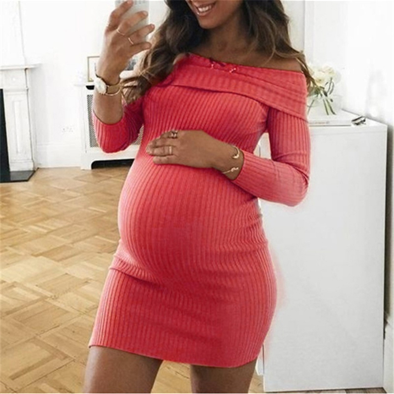 Spring New Style Women's Pregnancy casual slash neck Mini Dress Maternity Dresses