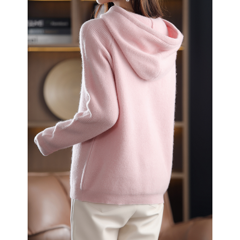 100% Australian Wool Knitted Hoodie Women's Autumn Winter Thickening Warmth Solid Color Loose Large Size Wild Tops
