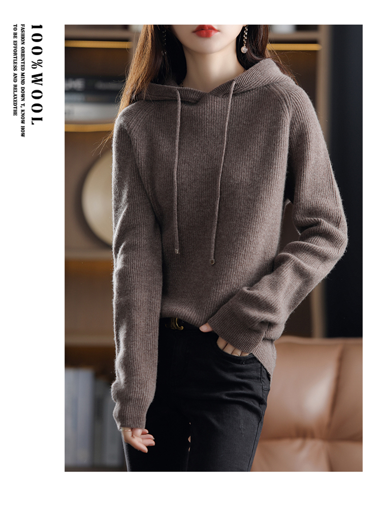 100% Australian Wool Knitted Hoodie Women's Autumn Winter Thickening Warmth Solid Color Loose Large Size Wild Tops