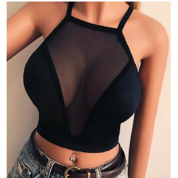 Sexy Mesh Crop Top Summer Women Casual Tank Top Vest Blouse Sleeveless Sport Crop Tops Shirt See-Through Lingerie