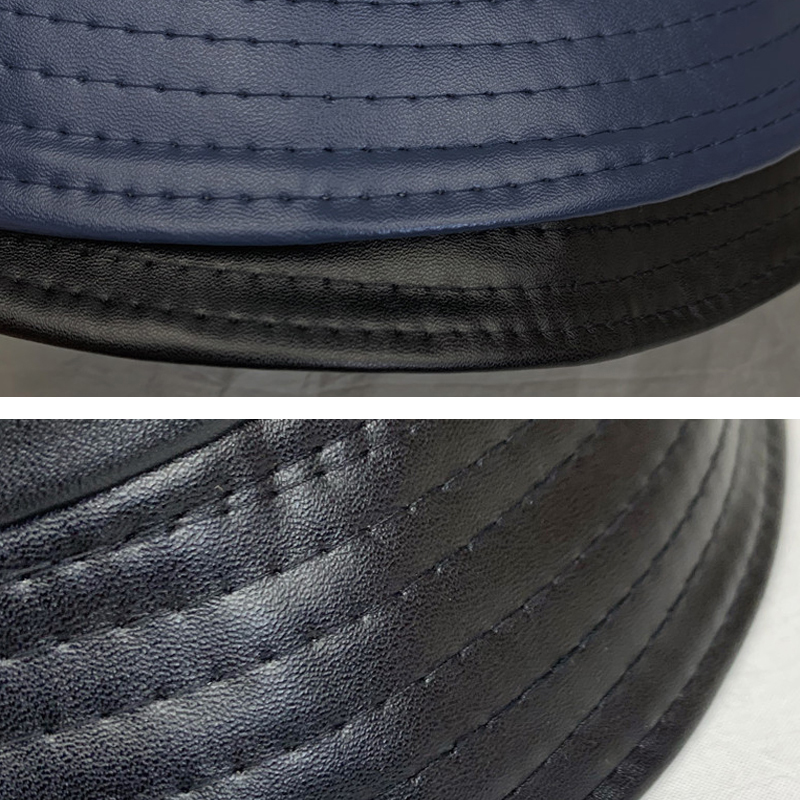 Winter Autumn Solid Black Soft PU Leather Bucket Cap Retro Lady Panama Hat Outdoor Sunscreen  Hats & Caps