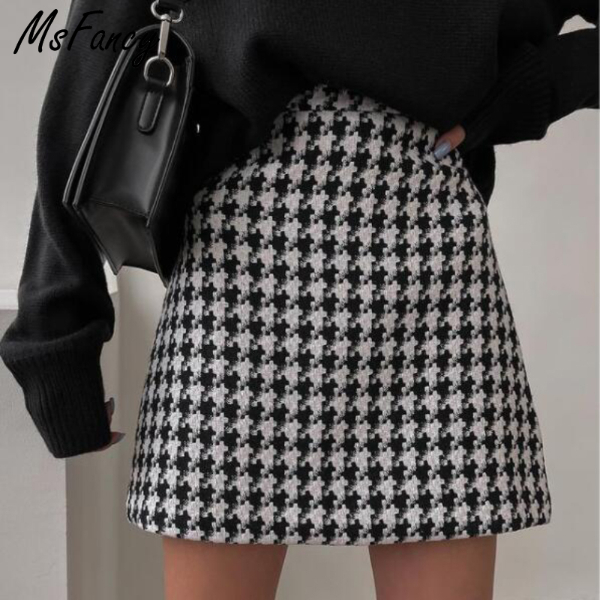 Msfancy Plaid Mini Skirt Women Black White Fashion Official Faldas 2021 Mujer Korean Style High Waist Short Jupe Skirts