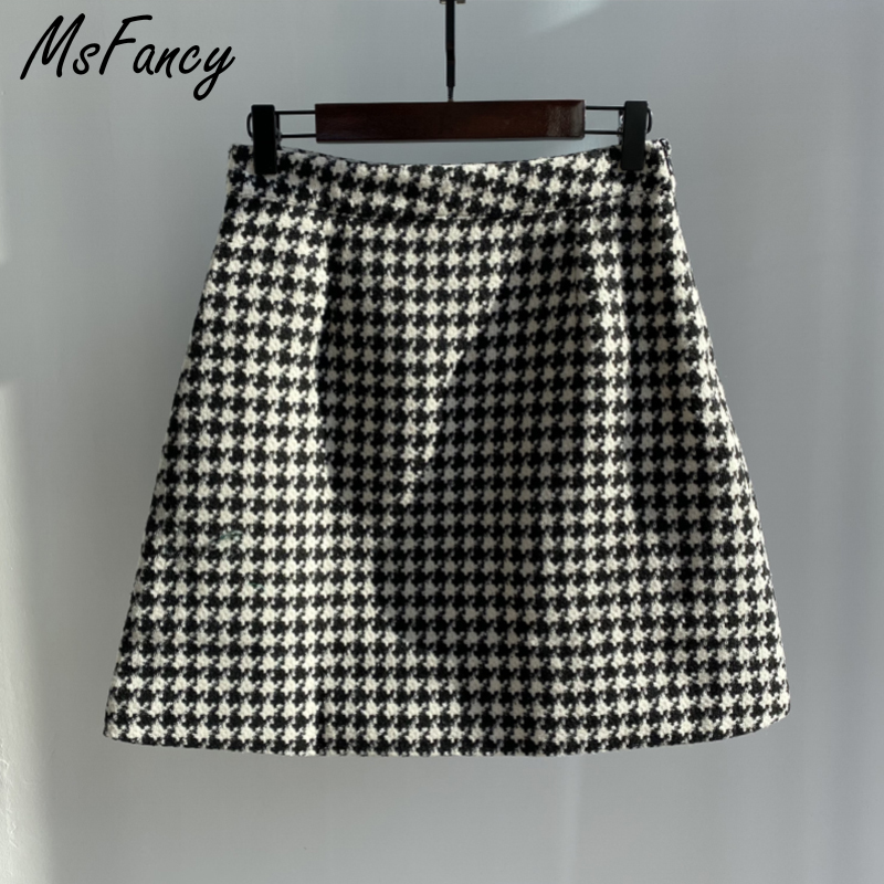 Msfancy Plaid Mini Skirt Women Black White Fashion Official Faldas 2021 Mujer Korean Style High Waist Short Jupe Skirts
