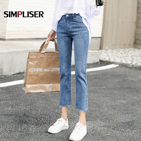 Ripped Jeans Women Ankle Length Capri Pants High Stretch Denim Blue Black Grey Trousers Femme Pantalon Trousers & Leggings
