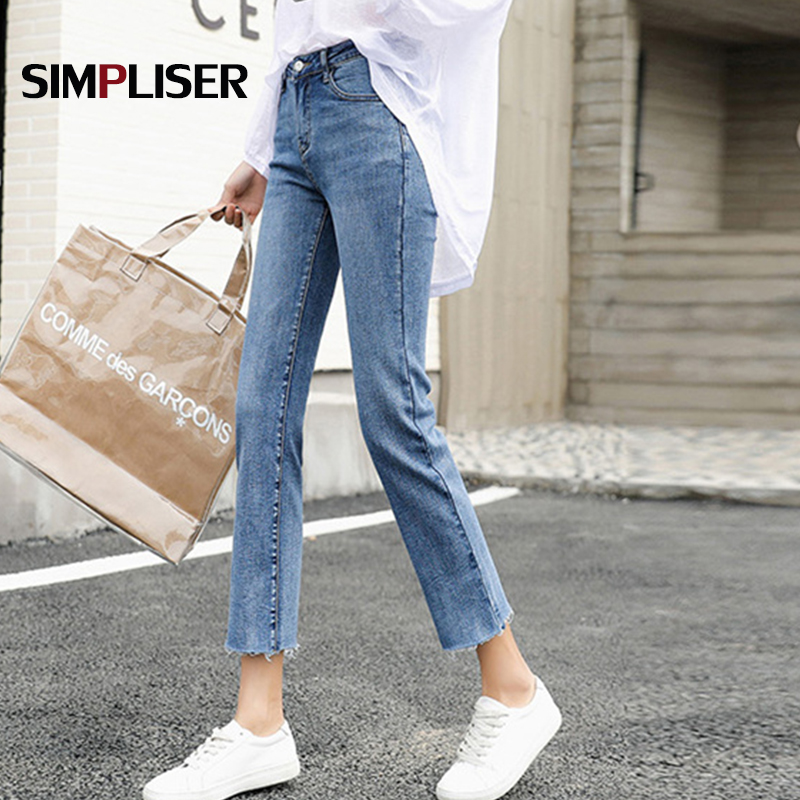 Ripped Jeans Women Ankle Length Capri Pants High Stretch Denim Blue Black Grey Trousers Femme Pantalon Trousers & Leggings
