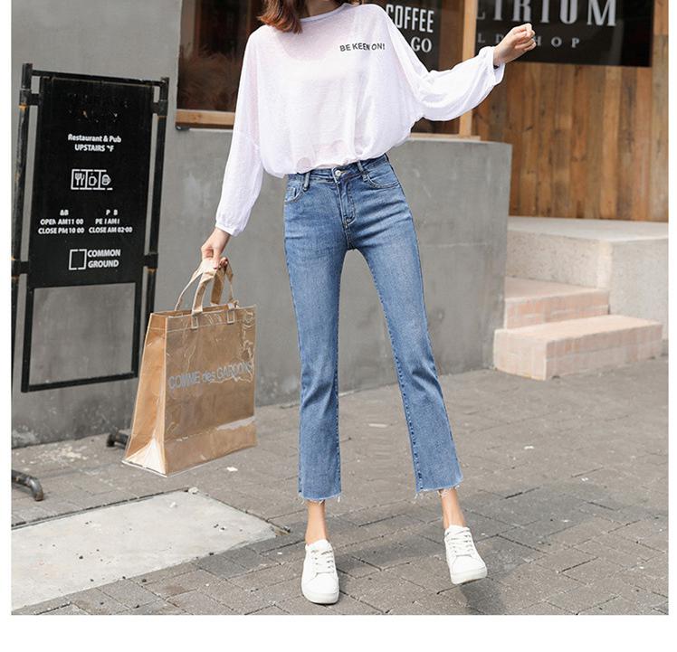 Ripped Jeans Women Ankle Length Capri Pants High Stretch Denim Blue Black Grey Trousers Femme Pantalon Trousers & Leggings