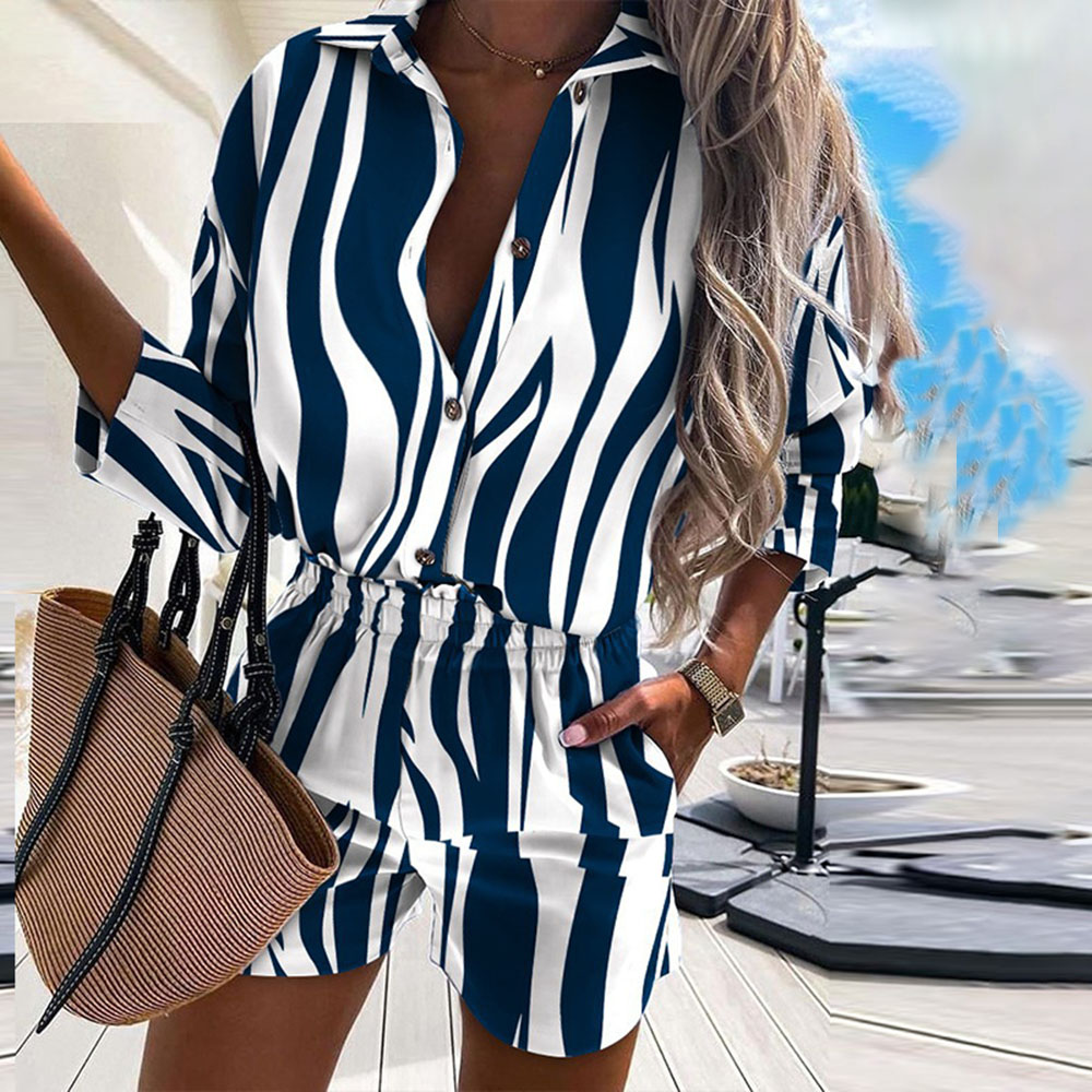 Casual Two Piece Sets 2022 Spring Leopard Print Shorts Suit Half Sleeve Shirts Suits & Separates