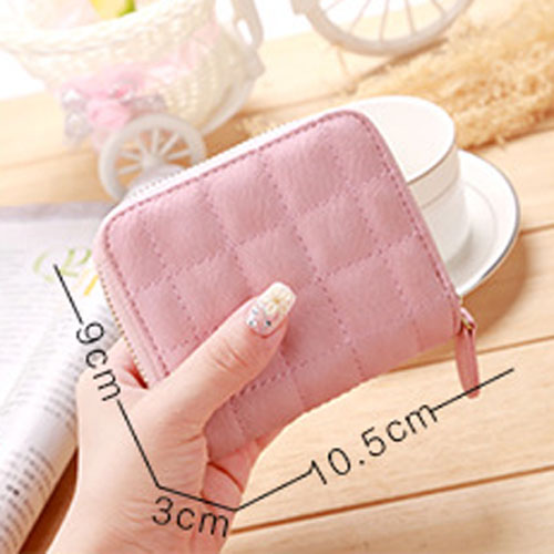 Women Ladies Wallet Leather Zip Coin Women Ladies Wallet Leather Zip Coin Purse Clutch Mini Card New Korean Lingge Wallet Women's Mini Wallet Women's Zipper Short Wallet Lovely Change Bag Card Bag