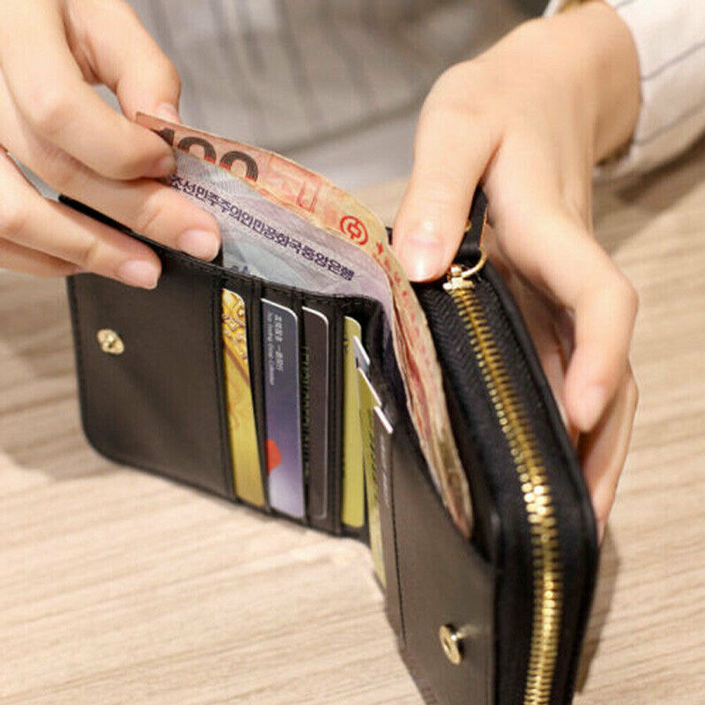 Women Ladies Wallet Leather Zip Coin Women Ladies Wallet Leather Zip Coin Purse Clutch Mini Card New Korean Lingge Wallet Women's Mini Wallet Women's Zipper Short Wallet Lovely Change Bag Card Bag