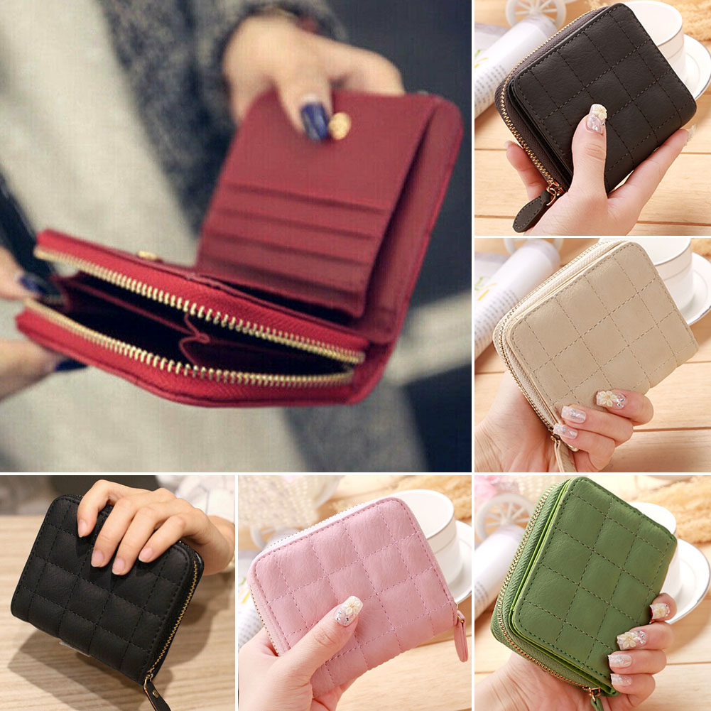 Women Ladies Wallet Leather Zip Coin Women Ladies Wallet Leather Zip Coin Purse Clutch Mini Card New Korean Lingge Wallet Women's Mini Wallet Women's Zipper Short Wallet Lovely Change Bag Card Bag