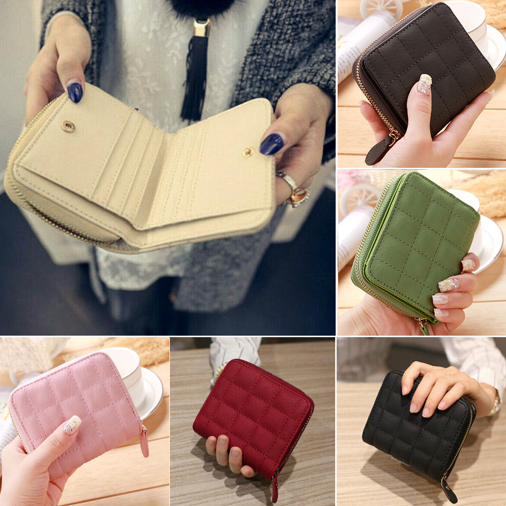 Women Ladies Wallet Leather Zip Coin Women Ladies Wallet Leather Zip Coin Purse Clutch Mini Card New Korean Lingge Wallet Women's Mini Wallet Women's Zipper Short Wallet Lovely Change Bag Card Bag