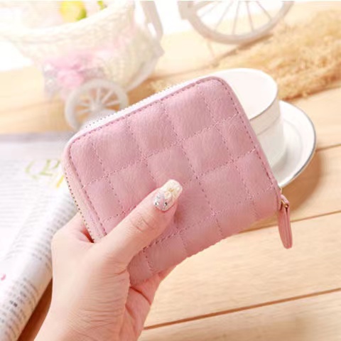 Women Ladies Wallet Leather Zip Coin Women Ladies Wallet Leather Zip Coin Purse Clutch Mini Card New Korean Lingge Wallet Women's Mini Wallet Women's Zipper Short Wallet Lovely Change Bag Card Bag