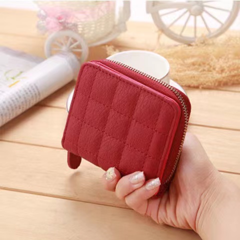 Women Ladies Wallet Leather Zip Coin Women Ladies Wallet Leather Zip Coin Purse Clutch Mini Card New Korean Lingge Wallet Women's Mini Wallet Women's Zipper Short Wallet Lovely Change Bag Card Bag