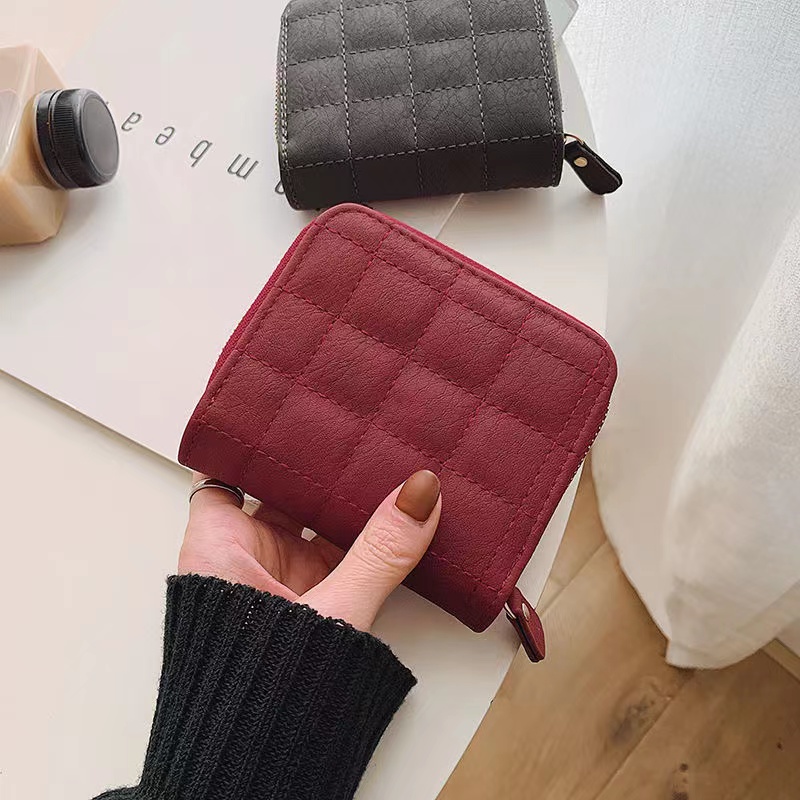 Women Ladies Wallet Leather Zip Coin Women Ladies Wallet Leather Zip Coin Purse Clutch Mini Card New Korean Lingge Wallet Women's Mini Wallet Women's Zipper Short Wallet Lovely Change Bag Card Bag