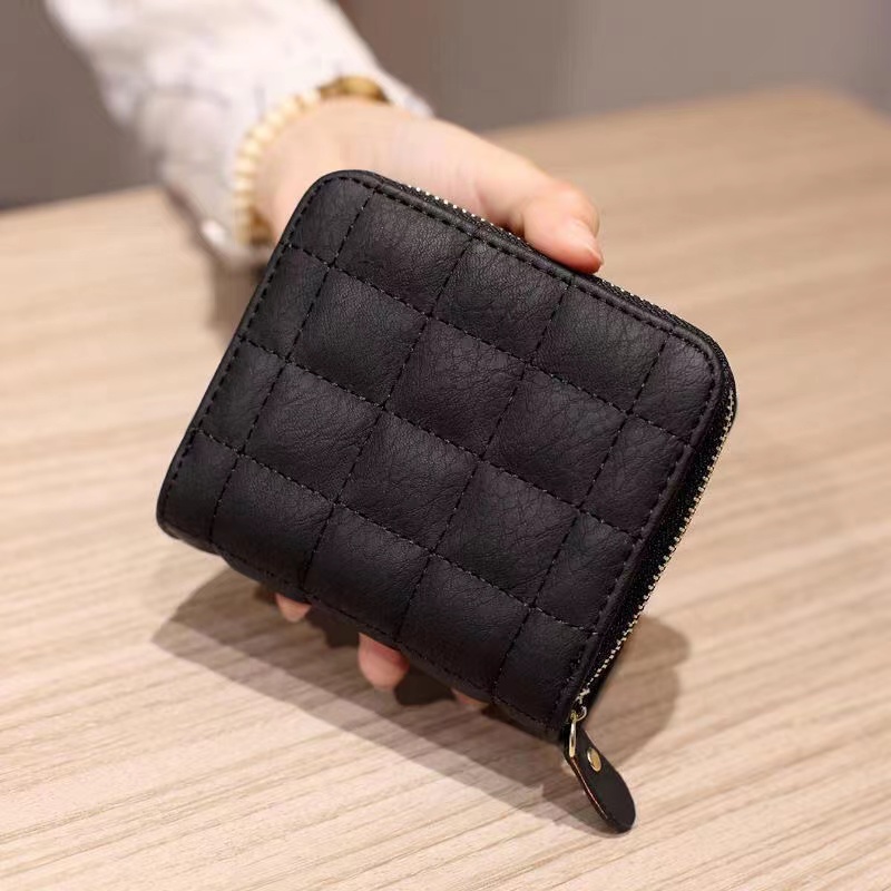 Women Ladies Wallet Leather Zip Coin Women Ladies Wallet Leather Zip Coin Purse Clutch Mini Card New Korean Lingge Wallet Women's Mini Wallet Women's Zipper Short Wallet Lovely Change Bag Card Bag