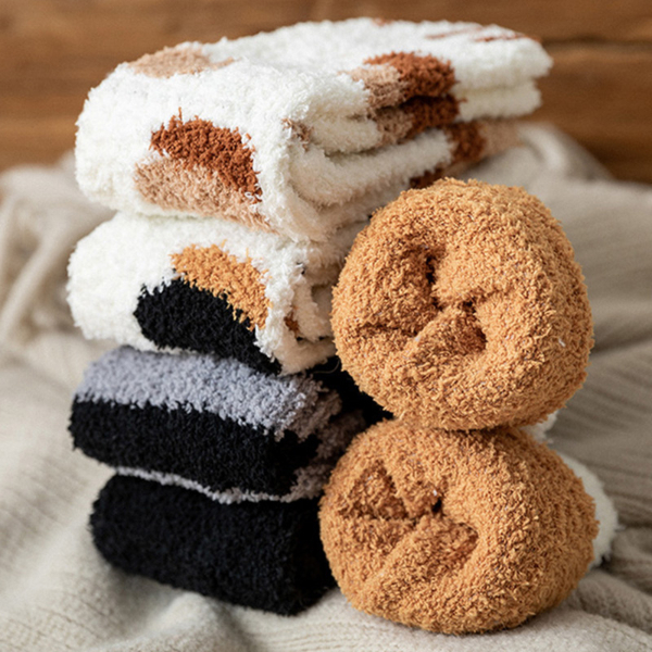 5PCS Winter Socks Women Thick Coral fleece Warm Socks Animal Cat Paw Cute Socks Girls Soft Floor Socks