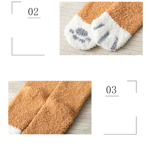 5PCS Winter Socks Women Thick Coral fleece Warm Socks Animal Cat Paw Cute Socks Girls Soft Floor Socks