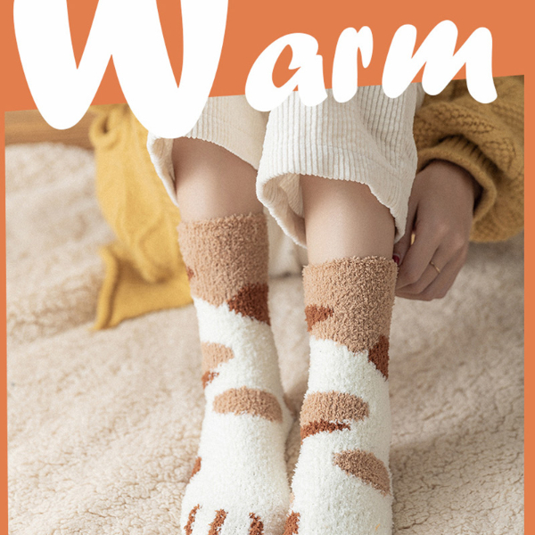 5PCS Winter Socks Women Thick Coral fleece Warm Socks Animal Cat Paw Cute Socks Girls Soft Floor Socks