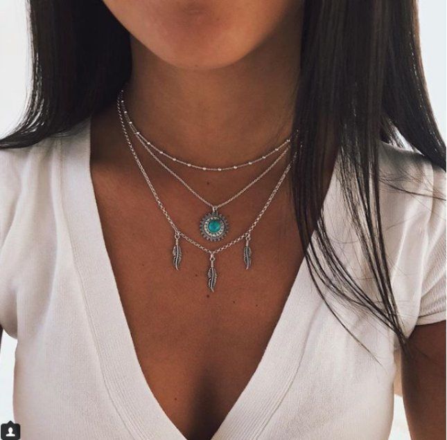 Fashionable multi-layer sun and feather pendant women's necklace European and American accessories