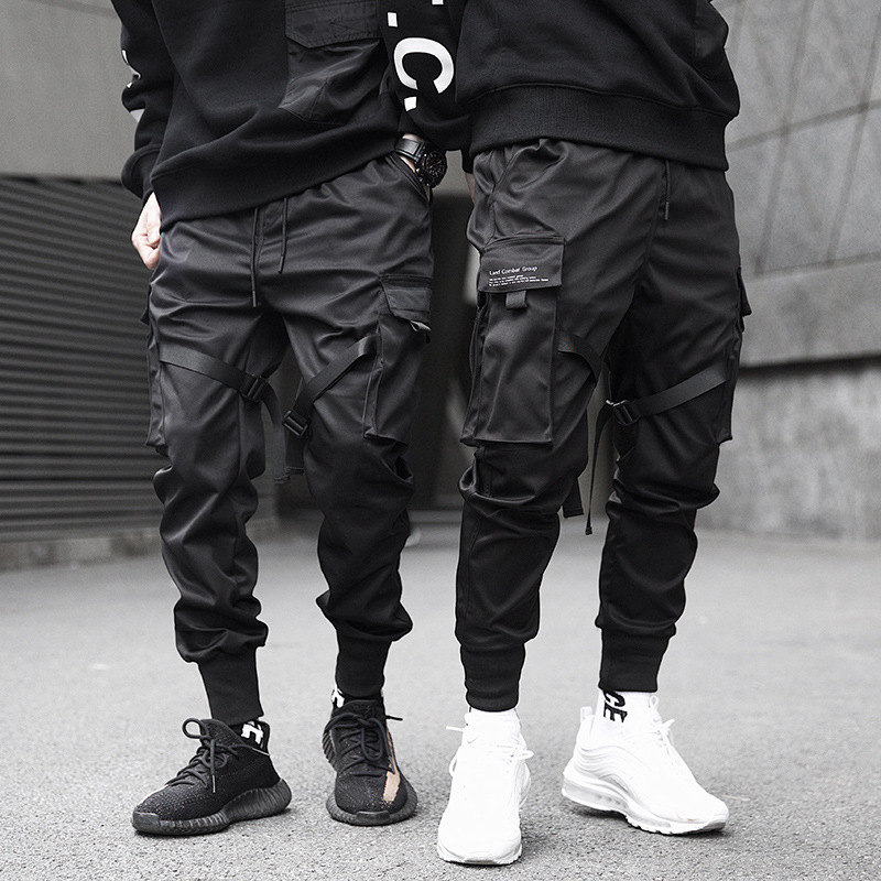 Pocket Elastic Waist Design Harem Pant Men Streetwear Punk Hip Hop Casual Trousers Joggers Male