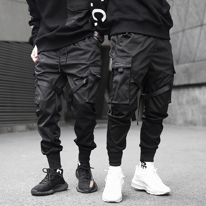 Pocket Elastic Waist Design Harem Pant Men Streetwear Punk Hip Hop Casual Trousers Joggers Male