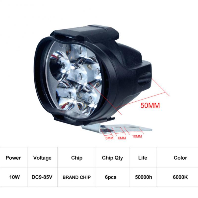 2Pcs Motorcycles Headlight 6500k White Super Bright 6 LED Working Spot Lighting Motorbike Fog Lamp