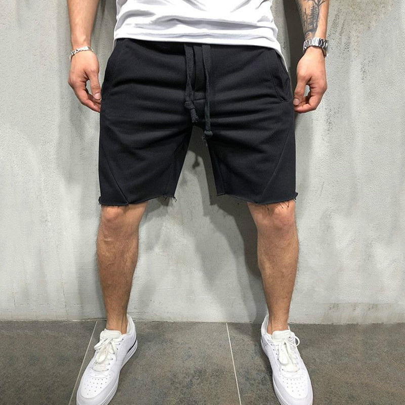 Mens Home Gym Crossfit Shorts Wild Style Solid Color Ripped Athletic Short Pants Jogger  Shorts