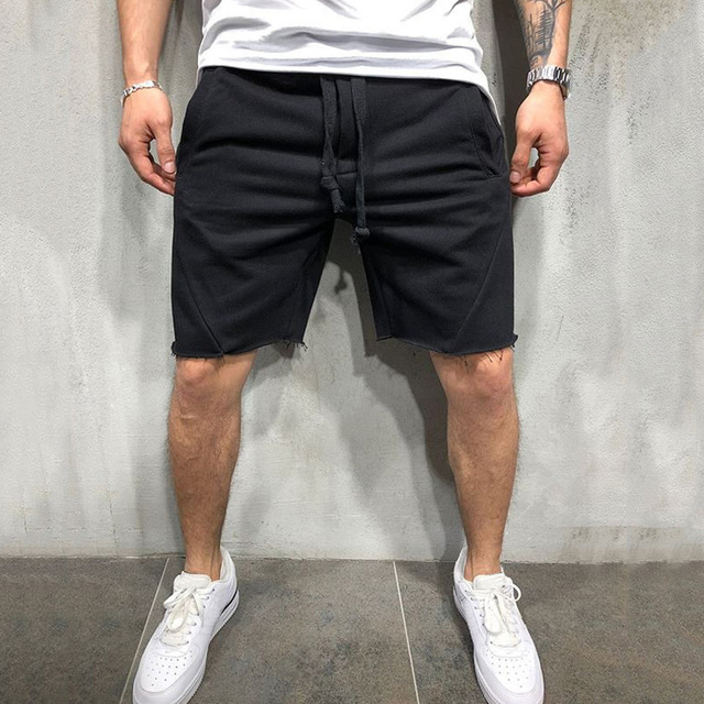 Mens Home Gym Crossfit Shorts Wild Style Solid Color Ripped Athletic Short Pants Jogger  Shorts