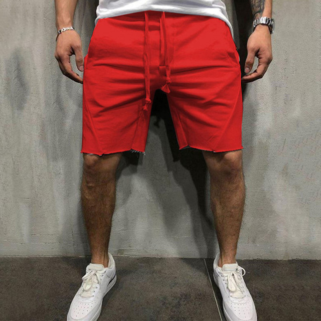 Mens Home Gym Crossfit Shorts Wild Style Solid Color Ripped Athletic Short Pants Jogger  Shorts