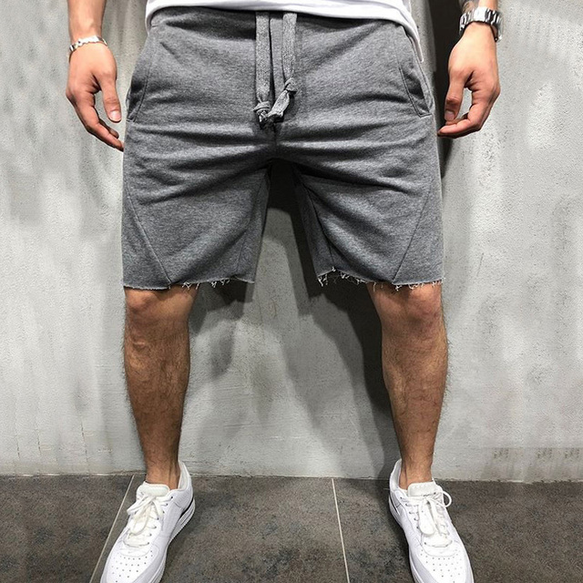 Mens Home Gym Crossfit Shorts Wild Style Solid Color Ripped Athletic Short Pants Jogger  Shorts