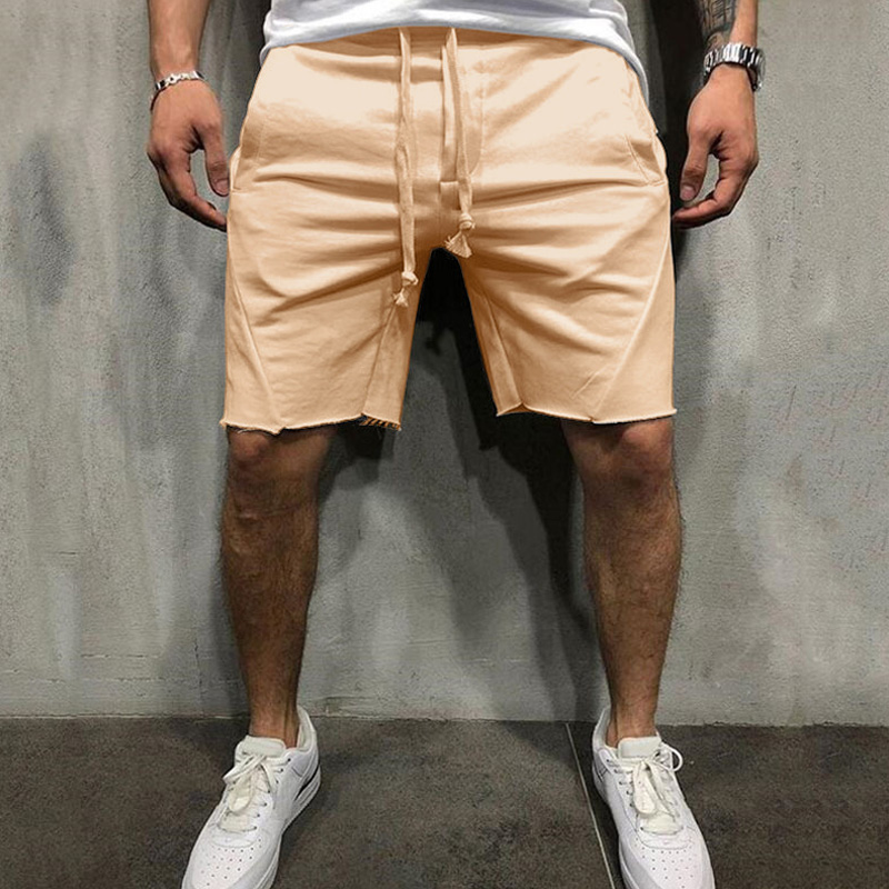 Mens Home Gym Crossfit Shorts Wild Style Solid Color Ripped Athletic Short Pants Jogger  Shorts