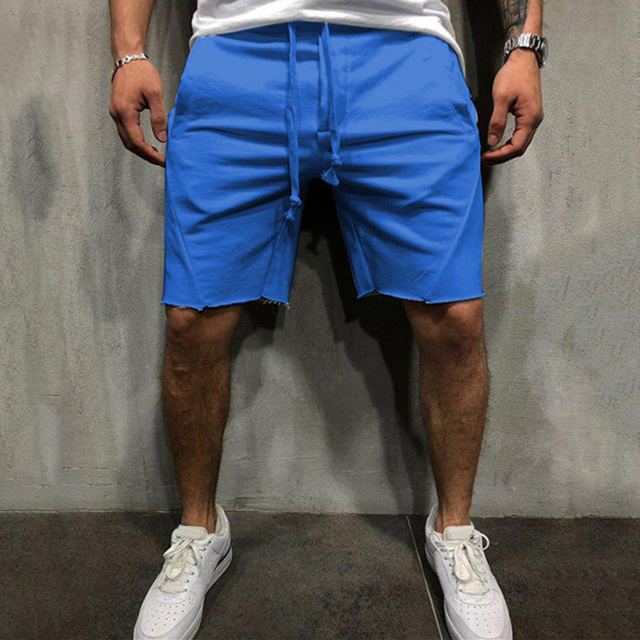 Mens Home Gym Crossfit Shorts Wild Style Solid Color Ripped Athletic Short Pants Jogger  Shorts