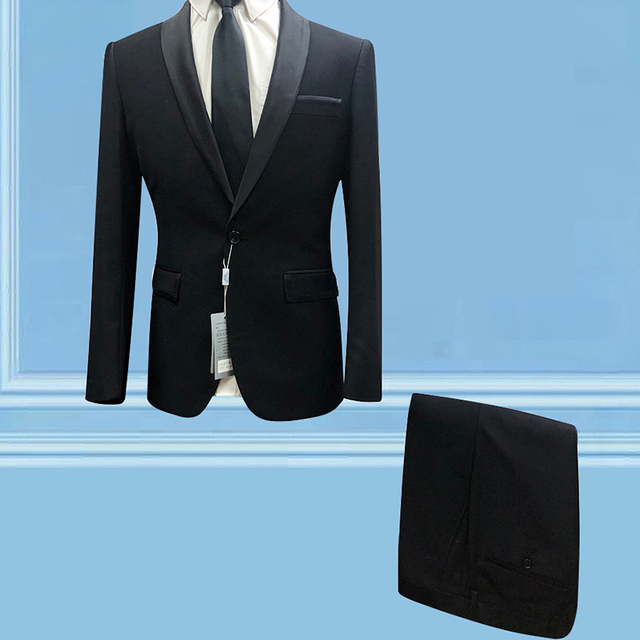 Royal Tuxedo Groom Suits For Men Wedding Excellent Taste Solid Shawl Collar Party Prom Suits &amp; Blaze