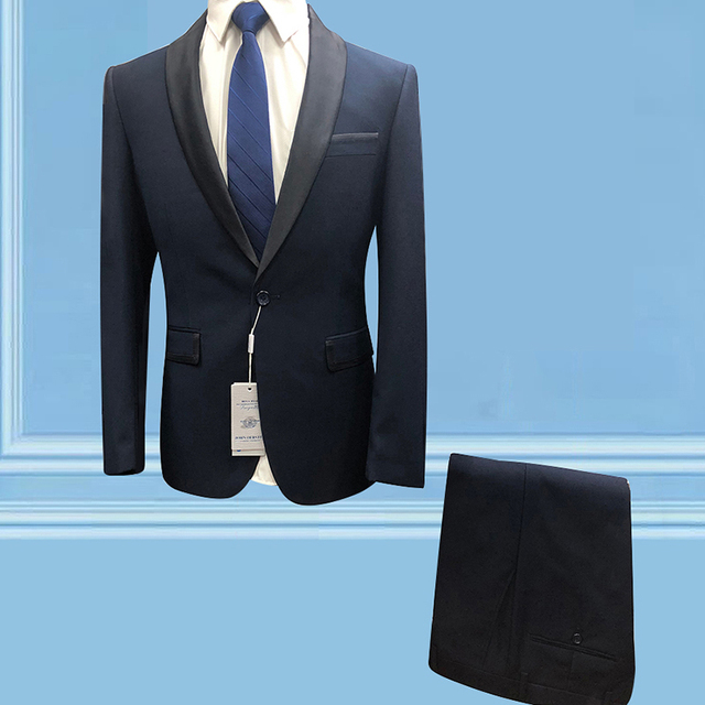 Royal Tuxedo Groom Suits For Men Wedding Excellent Taste Solid Shawl Collar Party Prom Suits &amp; Blaze