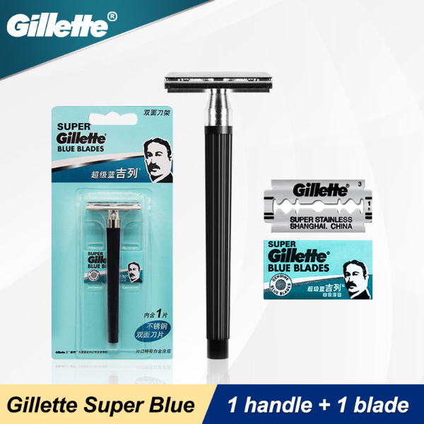 Gillette Super Blue Shaving Razor For Men 1 Holder With Blade Classic Safety Shaving & Hair Removal