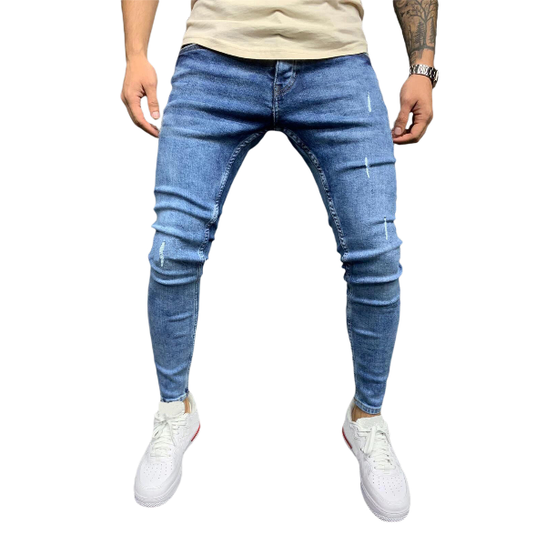 New Mens Jean Pencil Pants Fashion Men Casual Slim Fit Straight Stretch Feet Skinny Zipper Trousers